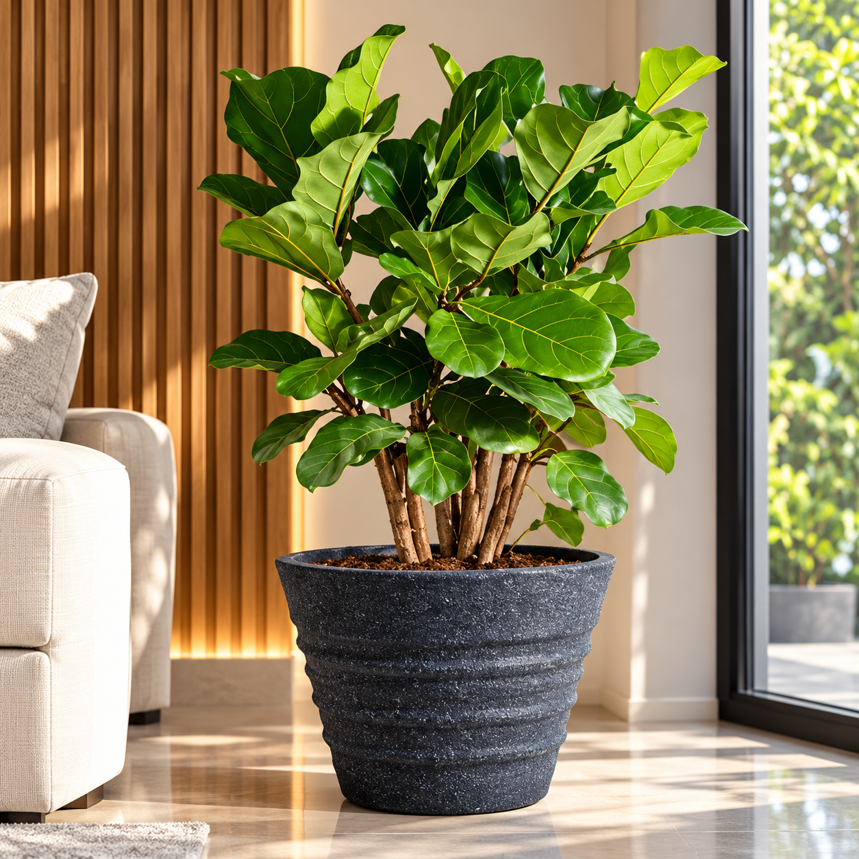 Sunlit Fiddle-Leaf Fig Living Room — Sugandha Farms & Nursery